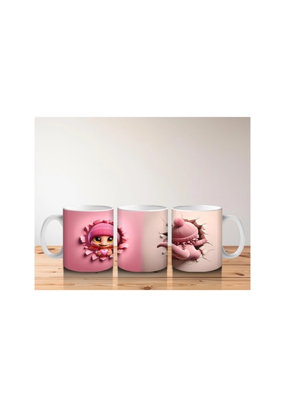 Pembe Bereli Sevimli Ejderha Karakteri - Baskılı Kahve Kupası Renkli
