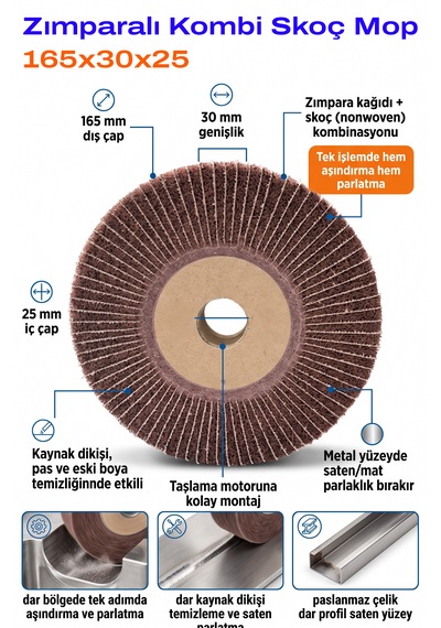 165x30x25 Kombi Mop Zımpara 1 Adet Taşlama Motoru Uyumlu Satine Disk