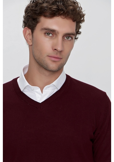 Morven Basic Dinamik Fit Rahat Kesim V Yaka Triko Kazak 99kc017004752 Koyu Bordo