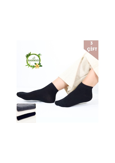 Kral Socks Kadın Bambu Patik 3 Adet Görünmez Dikişsiz Parfümlü Kısa Çorap Beyaz - Siyah - Gri