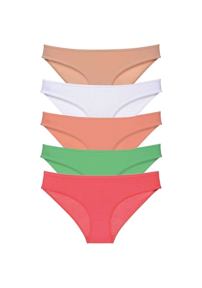 5 adet Süper Eko Set Likralı Kadın Slip Külot Ten Beyaz Pudra Ye Çok Renkli