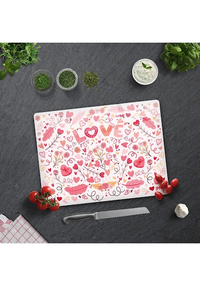Decorita Cam Kesme Tahtası | Love - Renkli | 30cm x 40cm