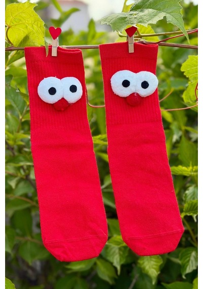 Lousocks Unisex Kırmızı Pörtlek Gözlü Eğlenceli Soket Çorap