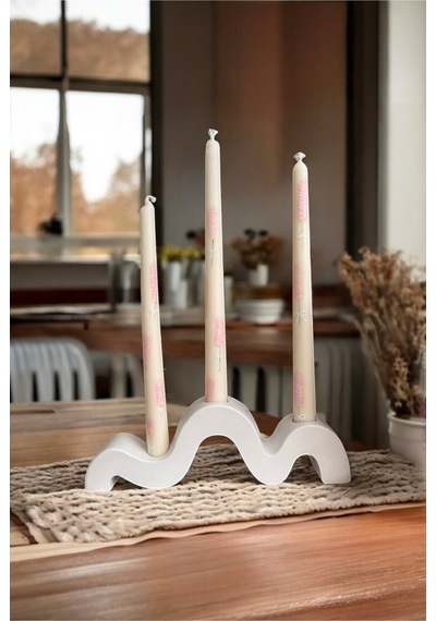 Bohem Iskandinav Dekoratif Beton Üçlü Şamdan Mumluk Beyaz