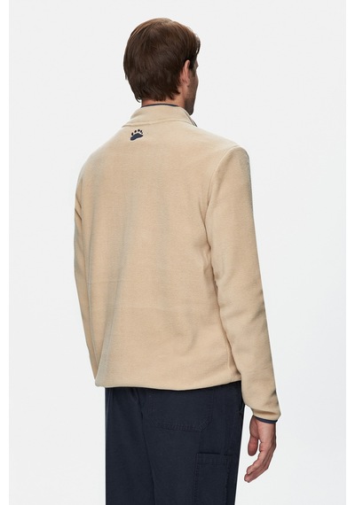Ucla Cornıng Koyu Bej Yarım Fermuarlı Nakışlı Polar Standard Fit Erkek Sweatshirt Koyu Bej