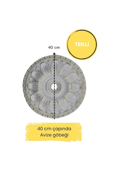 Diecor Dekoratif Polimer Sarı Beyaz 40 Cm Avize Göbeği Beyaz 40cm 40 Cm Model:xa88