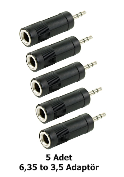 5 Adet 6.35 Mm Dişi - 3.5 Mm Erkek Jack Adaptör Ses Çevirici Altın Uçlu Kulaklık Dönüştürücü Siyah