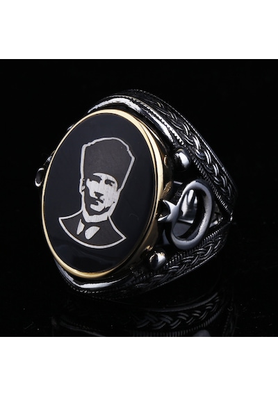 Fkgümüş 925 Ayar Ay Yıldızlı Atatürk Erkek Gümüş Yüzük Silver