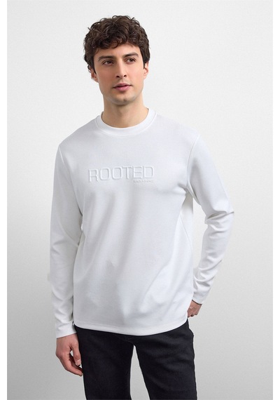 Backandbond Beyaz Bisiklet Yaka Regular Fit Sweatshirt