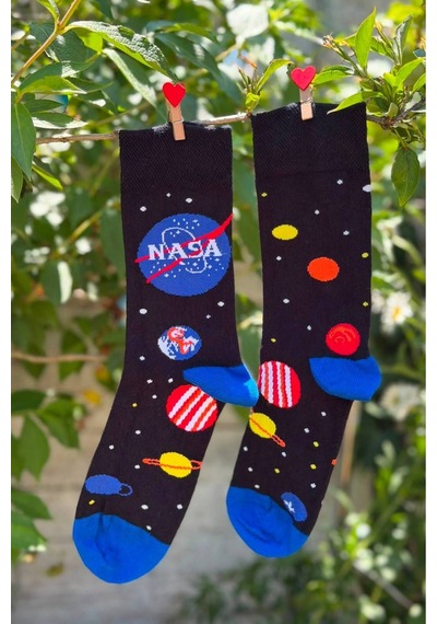 Lousocks Unisex Nasa Gezegenler Sağlı Sollu Soket Çorap Siyah