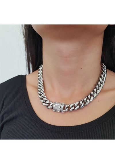 Chavin 46 Cm. 14 Mm. Taşlı Çelik Bayan Zincir Kolye Ep08