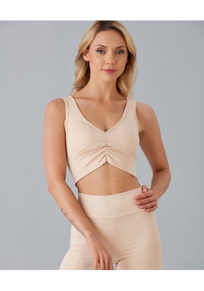 Aurafit Kadın Önü Büzgülü Arkası Çapraz Kaplı Croptop/büstiyer Bej