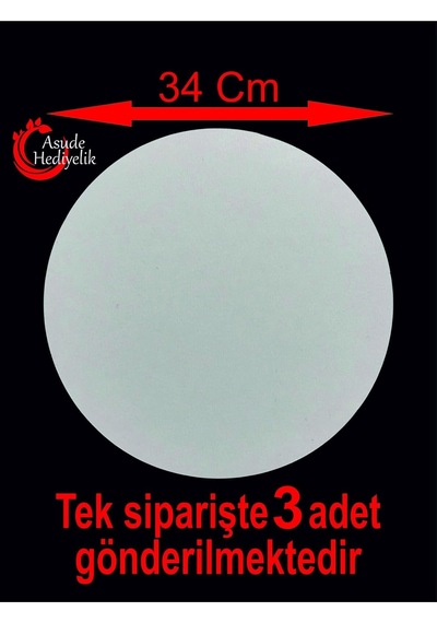 Asude Hediyelik 3 Adet 34x34 Cm Desensiz Yuvarlak Beyaz Ahşap Mdf Pasta Altlığı Supla-beyaz Diğer