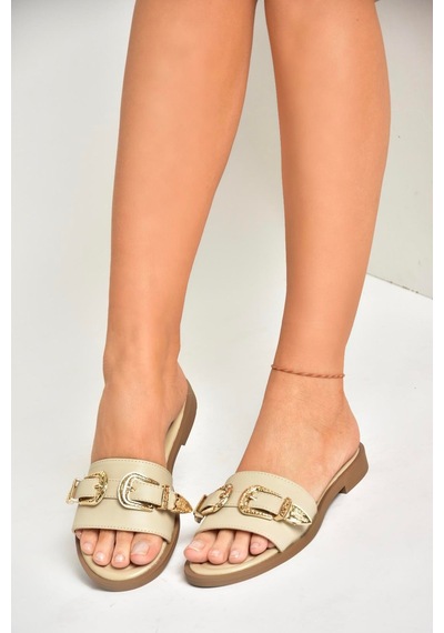 Fox Shoes U250110109 Bej Tokalı Kadın Terlik Bej-suni Deri Bej