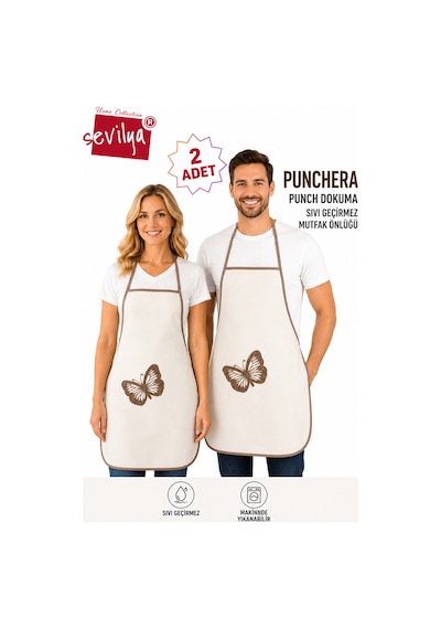Punchera 2li Paket Punch Nakışlı Sıvı Su Geçirmez Mutfak Önlüğü Kelebekli