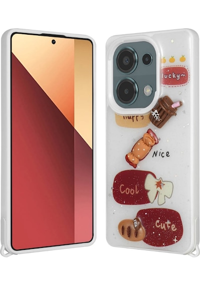 More Tr Redmi Note 13 Pro 4g Kılıf Parlayan Simli Kabartma Figürlü Mtr Cevze Kapak - Beyaz