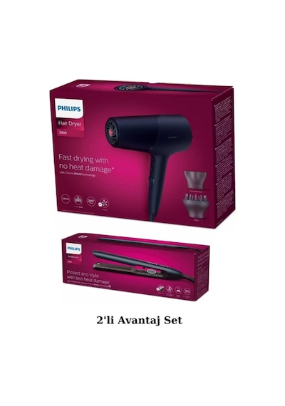 Philips BHD510/10 2300W Saç Kurutma Makinesi + BHS732/00 Argan Yağlı Uv Korumalı Saç Düzleştirici