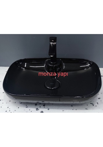 tezgah üstü lavabo batarya delikli 60x40 cm parlak siyah