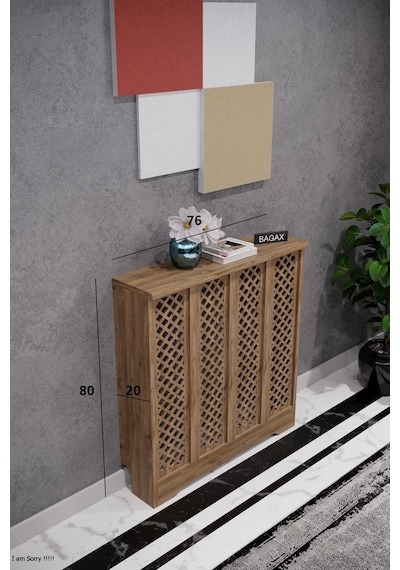 Dekoratif Petek Dolabı Kalorifer Peteği Kapatma Ünitesi Modern Tasarım İç Ölçü 76 Cm Dış Ölçü 80 Cm Petek 76 Çam D7