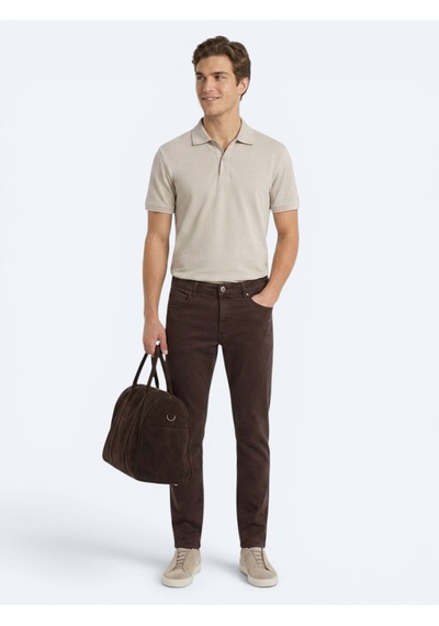 Kip Kahverengi Dokuma Slim Fit Spor Pamuk Karışımlı Pantolon