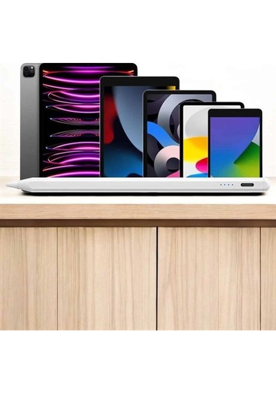 Dokunmatik Kalem Beyaz Şarjlı Yedek Uçlu Android Ve Apple iOS Uyumlu 0