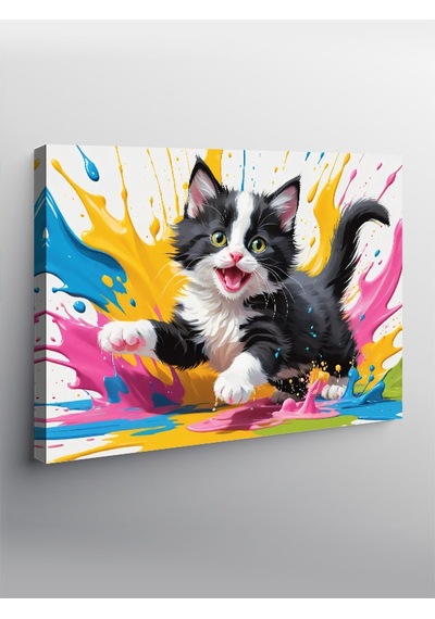 Kanvas Tablo Renkli Yaramaz Kedi