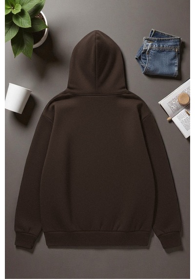 Uyguntarz Unisex Nyc Tasarım Baskılı Kapüşonlu Sweatshirt Kahverengi