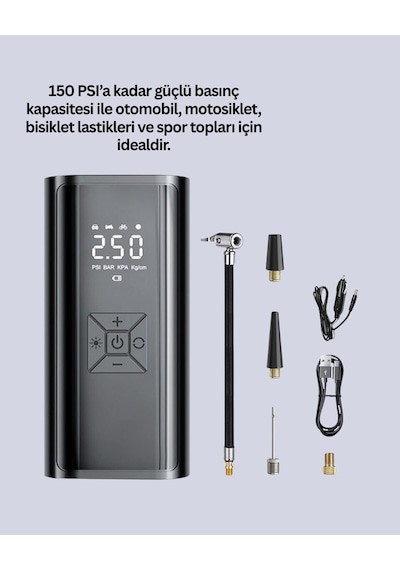 80w Kablosuz Dijital Ekranlı Taşınabilir Lastik Şişirme Pompası Cn