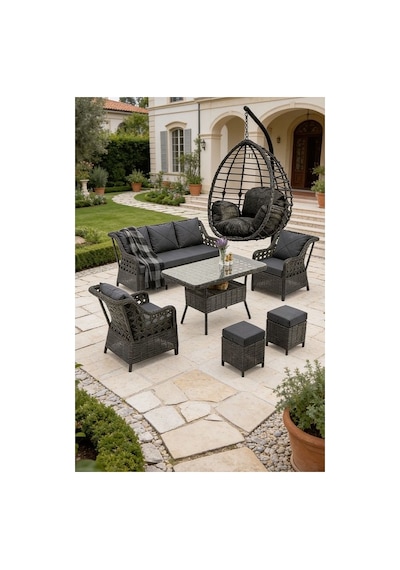 Dora Garden Home Ecem 7 Kişilik Rattan Bahçe Mobilyası Ve Tek Kişilik Rattan Salıncak Seti-antrasit Dora Garden Home Ecem 7 Kişilik Rattan Bahçe Mobilyası Ve Tek Kişilik Rattan Salıncak Seti-antrasit