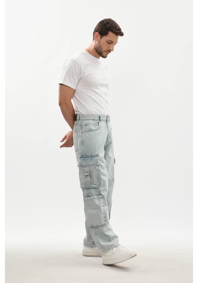 Banny Jeans Erkek Kargo Cepli Jean Pantolon Buz Mavisi