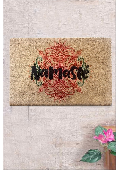 Co Co Namaste 40x60 cm Doğal Ko ko Kıl paspas,Hindistan Naturel Kapı Önü Paspası