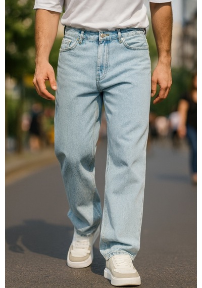 Cedy Denim Yüksek Kalite Baggy Fit Jean Leon Yüksek Bel Bol Kesim Kot Pantolon C352 Mavi