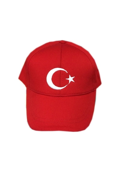 Zirve Bayrak Ay Yıldızlı Şapka Arkası Cırtlı Nakışlı Şapka Kırmızı