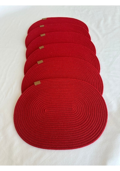Jüt Amerikan Servis Sofra Altlığı, Masa Dekoru Supla Oval 30x40 6lı Kırmızı