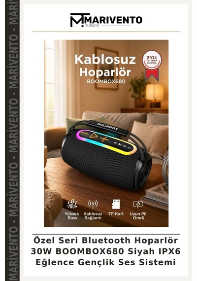 Özel Seri Bluetooth Hoparlör 30w Boombox680 Siyah Ipx6 Eğlence Gençlik Ses Sistemi
