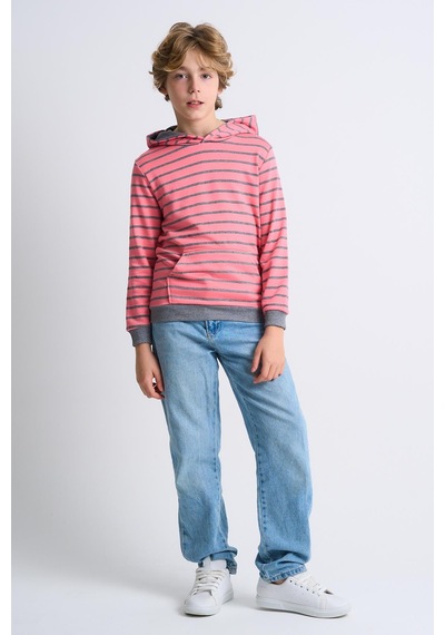 Alexandergardi Alexandergardı Kanguru Cepli Kapüşonlu Çizgili Çocuk Sweatshirt Pembe