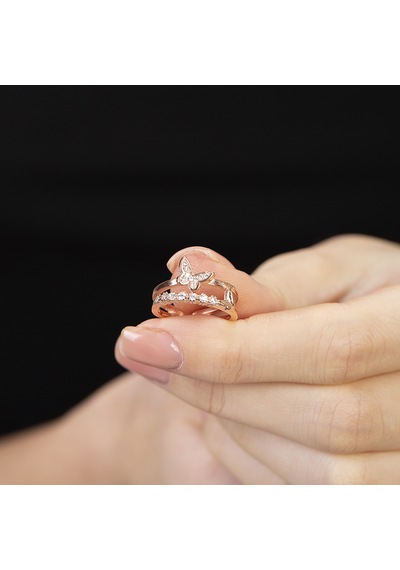 Tesbihane Beyaz Zirkon Taşlı Kelebek Detaylı Rose Renk Ayarlanabilir Ölçü 925 Ayar Gümüş Kadın Yüzük Pembe Tesbihane Beyaz Zirkon Taşlı Kelebek Detaylı Rose Renk Ayarlanabilir Ölçü 925 Ayar Gümüş Kadın Yüzük Pembe
