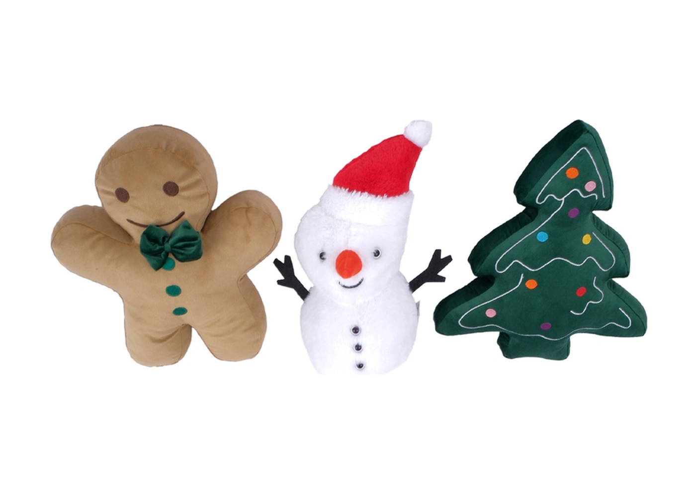 3 Lü Peluş Set Kardan Adam, Kurabiye Adam Ve Çam Ağacı Hediyelik Dekoratif Oyuncak Yeşil