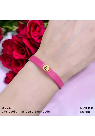 Archin Kasım Ayı Doğumlarına Yuvarlak Motifli Pembe Derili 14 Ayar Altın Plakalı Hediye Bileklik-394ay Kasım Archin Kasım Ayı Doğumlarına Yuvarlak Motifli Pembe Derili 14 Ayar Altın Plakalı Hediye Bileklik-394ay Kasım