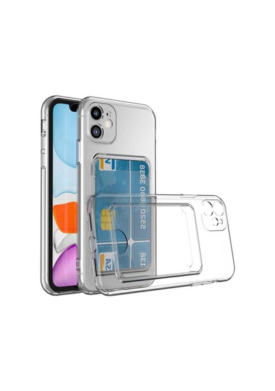 Apple Uyumlu iPhone 12 Kılıf Kartlıklı Şeffaf Setra Silikon Kapak