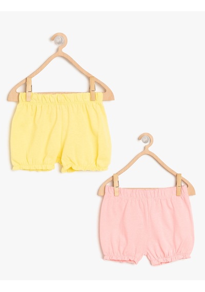 Koton Pamuklu Beli Lastikli 2'li Şort Seti Pınk-yellow 8yng15218zk Pembe - Sarı