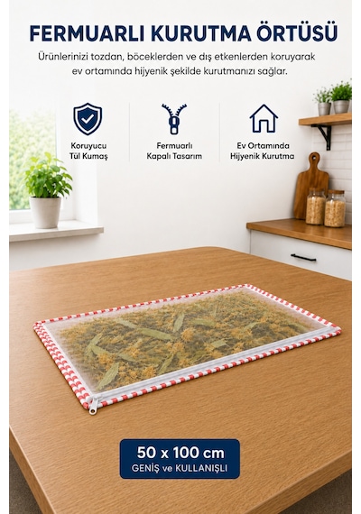50x100 Cm Fermuarlı Tül Kurutma Örtüsü Toz Ve Böceklere Karşı Koruyucu Hijyenik Kurutma Filesi Diğer