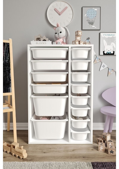 %100 Mdf - Large Duo 14 Sepetli Oyuncak Dolabı Beyaz