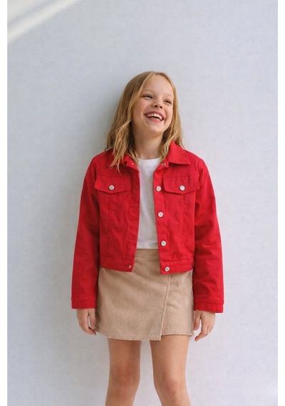 Esila Kids Kız Çocuk Gabardin Ceket Yazlık İnce Ceket Kırmızı