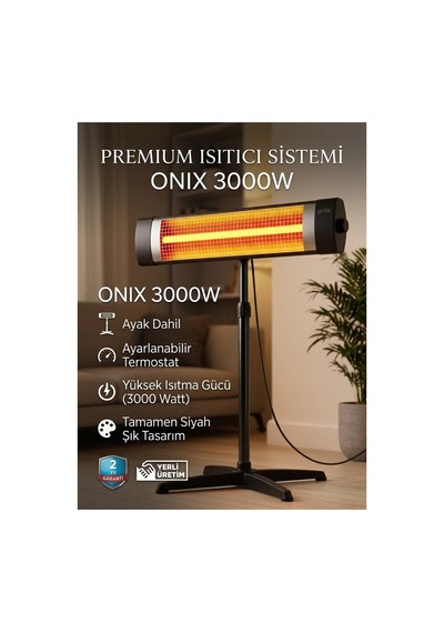 3000w Ayaklı Infrared Elektrikli Isıtıcı Soba - Termostatlı Güçlü Isıtıcı + Ayak Dahil Set