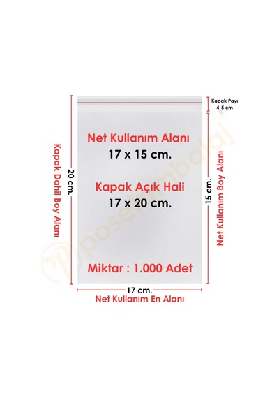 17x15+5 Cm. 17x20 1.000 Adet Şeffaf Bantlı Yapışkanlı Opp Poşet