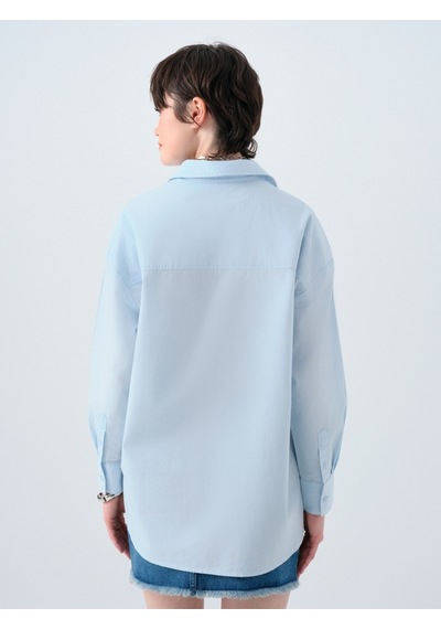 Oversize Fit Kadın Gömlek U.kol Açık Mavi