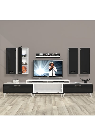 Decoraktiv Ekoflex 8d Slm Retro Tv Ünitesi Tv Sehpası Beyaz - Siyah