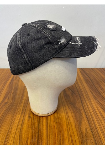 Jean Denim Kot Kumaş Vintage Unisex Cap Şapka Antrasit - Siyah