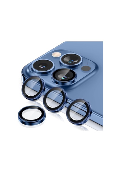 Trend Apple Uyumlu iPhone 15 Pro Promax Kamera Camı Lens Koruyucu Halka Set Dark Blue Siyah